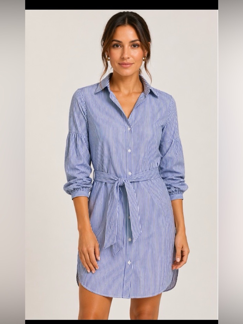 J. McLaughlin Blue and White Striped Midi Shirt Dress
